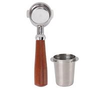 Portafilter Bottomless 51mm, Porte - Filtre Café Détachable avec Manche en Acier Inoxydable et Bois - Extraction Uniforme, Design Amovible Facile à Nettoyer, pour Machine (Argent)