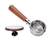 Portafilter universel de 58 mm de fond sans fond, Portafilter à espresso triple oreille avec panier de filtre amovible en bois massif pour extraction de la qualité du café