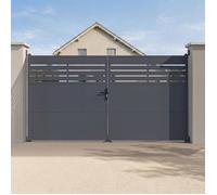Portail battant 300 x 160 cm en acier ajouré gris anthracite