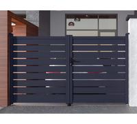 Portail battant aluminium ajouré L305 x H183 cm anthracite PRIMO