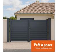 Portail battant Aluminium Persienne - Largeur 4m - Hauteur 1m90 - Gris anthracite - Prêt à poser