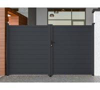 Portail battant aluminium plein L305 x H181 cm anthracite - NAZARIO