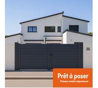 Portail battant Aluminium Plein - Largeur 3m50 - Hauteur 1m75 - Gris anthracite - Prêt à poser