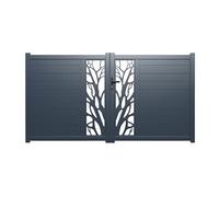 Portail battant aluminium semi ajouré à motifs L307 x H187 cm anthracite LABRIT II