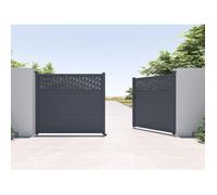 Portail battant aluminium semi plein à motifs L305 x H180 cm anthracite - BAZIO