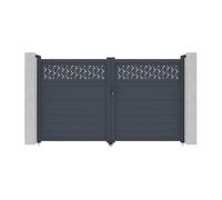 Portail battant aluminium semi plein à motifs L305 x H181 cm anthracite - BAZIO