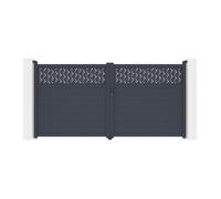 Portail battant aluminium semi plein à motifs L355 x H181 cm anthracite - BAZIO Gris anthracite