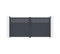 Portail battant aluminium semi plein à motifs L355 x H181 cm anthracite - BAZIO Gris anthracite