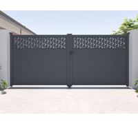 Portail battant aluminium semi plein à motifs L397 x H181 cm anthracite - BAZIO