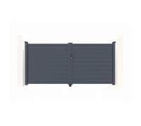 Casanoov Portail Battant Aluminium EIGER 300 x 161 cm 3 m x 1,61 m Gris Anthracite RAL 7016 Plein À Lames Horizontales Pour Intimité Et Sécurité Avec Serrure 5 Clefs Gonds Renforcés