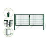 Casanoov Portail de Jardin Grillage Rigide RAZO - 300×120 Cm - Vert RAL 6005 - Battant 2 Vantaux - Acier Galvanisé - Poteaux 60×60 - Mailles 50×200 - Résistant Intempéries Anti-Corrosion - Kit Complet