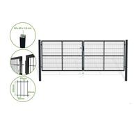 Casanoov Portail Grillage RAZO 4x1,4 m Gris Anthracite - Portail Battant 2 Vantaux avec Poteaux Inclus - Acier Galvanisé Robuste - Sécurisé, Durable et Anti-Corrosion - Kit Complet 383x140 cm