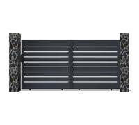 Portail coulissant motorisé ajouré en aluminium PRIMO - VENTE-UNIQUE - L392xH176cm - Gris anthracite