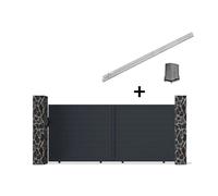 Portail coulissant motorisé plein en aluminium anthracite NAZARIO - L350 x H173 cm