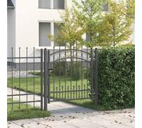 Portail de Clôture avec Pointe KAMPEN 103 x 100 cm Acier Gris | Sommet en lance, verrou à pêne coulissant, acier durable, jardin et terrasse, style traditionnel