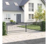 Portail de Clôture avec Pointe KAMPEN 404 x 100 cm Acier Gris | Sommet en lance, verrou à pêne coulissant, acier durable, entretien facile, jardin et terrasse