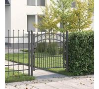 Portail de Clôture avec Pointes EMMEN 100 x 100 cm en Acier Enduit | Deux poteaux, charnières robustes, trois clés assorties, sommet arrondi, jardin et terrasse, montage à deux personnes
