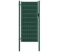 Portail de clôture en PVC et acier 100 x 204 cm vert avec 2 poteaux, réglable de 97 à 102 cm, verrouillable, porte de jardin stable pour jardin, cour et terrain avec sécurité et brise-vue