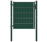 Portail de clôture en PVC et acier vert 100 x 81 cm avec 2 poteaux verrouillables pour jardin cour brise-vue sécurité installation facile porte battante stable