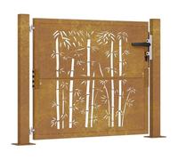 Portail de jardin 105 x 80 cm en acier Corten design bambou | Clôture de jardin avec aspect rouille et durabilité | Idéal pour l'entrée et les regards indiscrets | Résistant aux intempéries et facile