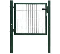 Portail de jardin 2D vert en acier revêtu par pulvérisation 100 x 80 cm, avec serrure et charnières, largeur réglable, porte de cour stable pour jardin, allée et terrain