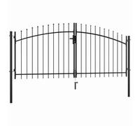 Portail de jardin à double battant avec pointes de lance, 300 x 150 cm, en acier revêtu par pulvérisation, robuste, pour jardin et terrasse, avec poteaux de montage et 3 clés