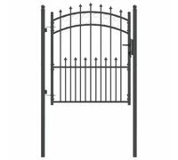 Portail de Jardin avec Pointes 125 x 100 cm Gris Acier Enduit de Poudre | Deux poteaux, charnières solides, trois clés assorties, sommet arqué, jardins et terrasses