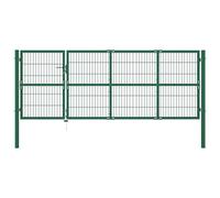 Portail de Jardin avec Poteaux, Acier Thermolaqué Vert, Portillon de Jardin Résistant, Portail de Jardin avec Serrure, pour Clôture, Terrasse, Jardin, Couleur Vert, 350 x 120 cm