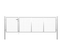 Portail de jardin en acier, 350 x 75 cm, argenté, robuste avec serrure, pour jardin et terrasse, porte d'entrée durable