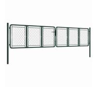 Portail de jardin en acier - 400 x 75 cm - Vert | Grillage soudé, résistant à la rouille, résistant à la corrosion, avec serrure, poignée, piquet de terre