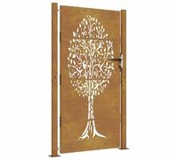 Portail de jardin en acier Corten 105 x 205 cm avec design d'arbre | Grille de barrière stable pour jardin, allée et terrasse | Résistant aux intempéries et durable | Brise-vue moderne