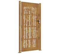 Portail de jardin en acier Corten 105 x 205 cm avec design en bambou | Barrière durable pour jardin et allée | Résistant aux intempéries et facile d'entretien | Brise-vue moderne