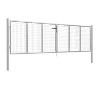 Portail de Jardin en Acier Galvanisé 400 x 100 cm Argenté | Acier trempé plié et soudé, charnière à boulon, poteaux de support, 3 clés incluses, terrasse patio