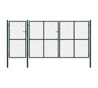 Portail de jardin en acier vert 400 x 150 cm avec serrure et grillage - Portail de clôture pour jardin, terrain et allée - Durable, sûr et résistant aux intempéries