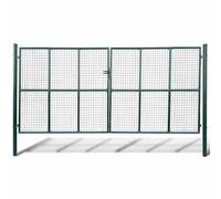 Portail de jardin en maille 400 x 200 cm, double porte de clôture robuste en acier galvanisé revêtu par pulvérisation, vert foncé, avec poteaux et 3 clés pour jardin et cour
