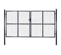 Portail de jardin en maille d'acier galvanisé, 300 x 175 cm, gris anthracite, revêtu par pulvérisation, résistant à la rouille, pour jardin, cour et terrasse, avec piquet de terre et 3 clés
