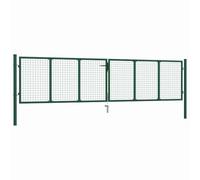 Portail de jardin en maille d'acier galvanisé 400 x 100 cm vert double porte avec 3 clés pour jardin, cour et barrière de terrain, porte métallique stable avec revêtement par pulvérisation et réglable