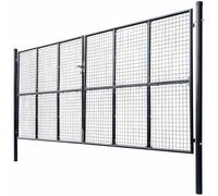 Portail de jardin en maille d'acier galvanisé 400 x 175 cm gris avec piquet, 3 clés, largeur réglable, construction stable pour jardin, cour, allée et brise-vue