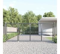Portail de jardin en maille d'acier galvanisé anthracite 350 x 125 cm avec serrure et piquet, réglable de 351 à 357 cm, porte de cour stable pour jardin, allée et terrain