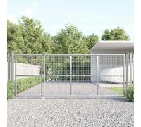 Portail de jardin en maille d'acier galvanisé argenté 350 x 125 cm avec serrure et piquet, réglable de 351 à 357 cm, porte de cour stable pour jardin, cour, allée et sécurité de terrain