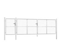 Portail de jardin en maille d'acier galvanisé argenté 500 x 175 cm réglable avec piquet verrouillable pour jardin, cour, allée, moderne, sûr et durable
