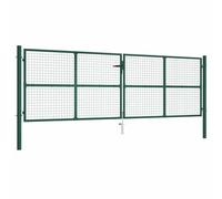 Portail de jardin en maille d'acier galvanisé vert 400 x 125 cm double porte avec charnières et 3 clés Idéal pour jardin, cour, allée et brise-vue avec une grande stabilité et sécurité