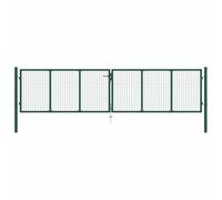 Portail de jardin en maille d'acier galvanisé vert 400 x 75 cm double porte avec 3 clés pour jardin, cour, portail de clôture, porte à battant, sécurité et brise-vue
