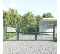 Portail de jardin en maille verte - 400 x 125 cm - En acier galvanisé - Porte de cour verrouillable pour l'extérieur - Porte de clôture robuste avec piquet de terre