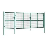 Portail de jardin en maille verte en acier galvanisé 400 x 175 cm réglable avec piquet verrouillable pour jardin, cour, allée, accès sûr et barrière robuste