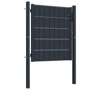 Portail de jardin en PVC et acier 100 x 100 cm anthracite avec 2 poteaux réglables verrouillables pour jardin, cour, allée, porte de clôture avec brise-vue et haute sécurité
