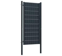 Portail de jardin en PVC et acier 100 x 124 cm anthracite avec 2 poteaux, verrouillable, largeur réglable, entrée de clôture stable pour jardin, terrasse, cour et terrain