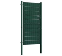 Portail de jardin en PVC et acier, 100 x 124 cm, vert, réglable avec poteaux, verrouillable, pour jardin, cour et terrain, brise-vue stable et délimitation sûre