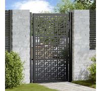 Portail de jardin noir 105x155 cm acier conception de vagues, porte de clôture, porte extérieure, porte en métal, 4100971