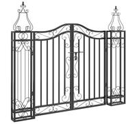 Portail de Jardin Noir 121x8x100 cm en Fer Forgé | Poteaux élégants,charnière à boulon,verrouillage rapide,enduit de poudre,support solide,cour,terrasse